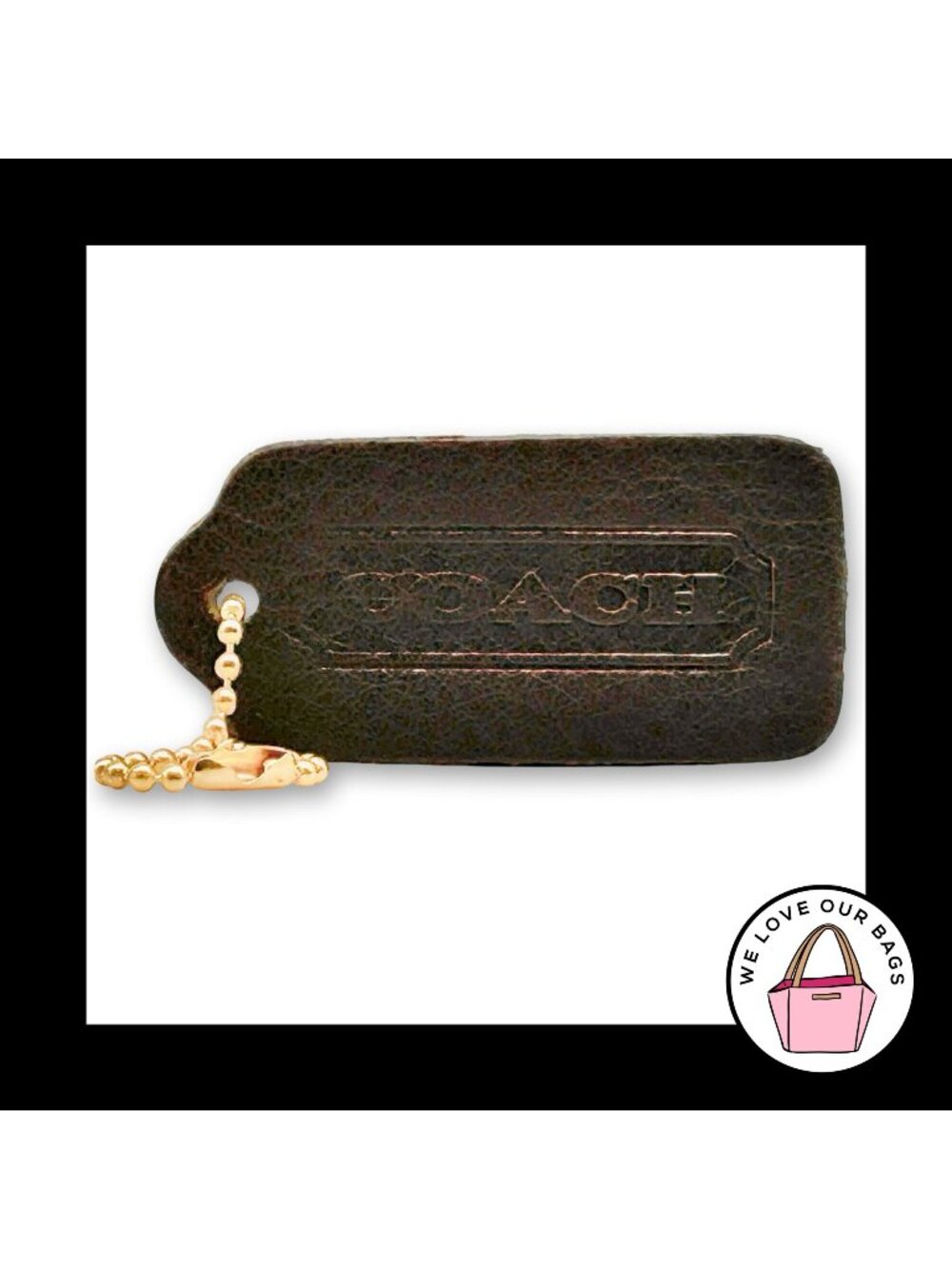 COACH VINTAGE DOUBLESIDED Mahogany Brown Hang Tag Bag Charm Keychain Fob Leather